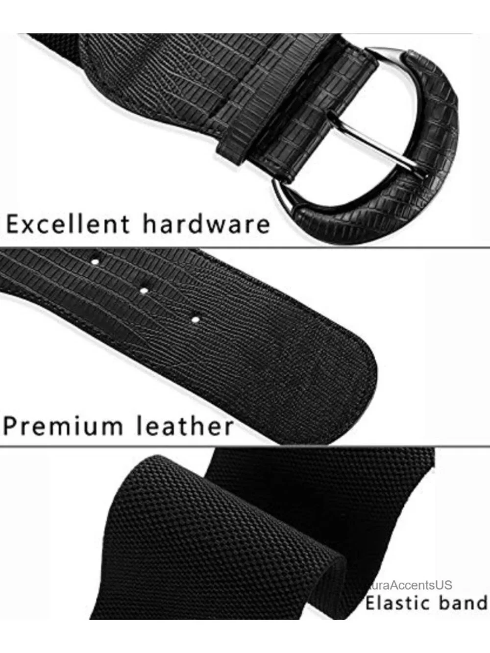 3 Piece Women's Wide Elastic Leather Waist Belts with Metal Buckle